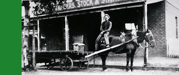 Alf Graham sitting on a horse in front of A. K. Butter & Co., Dandaloo Street, Trangie Alf Graham sitting on a horse in front of A. K. Butter & Co., Dandaloo Street, Trangie